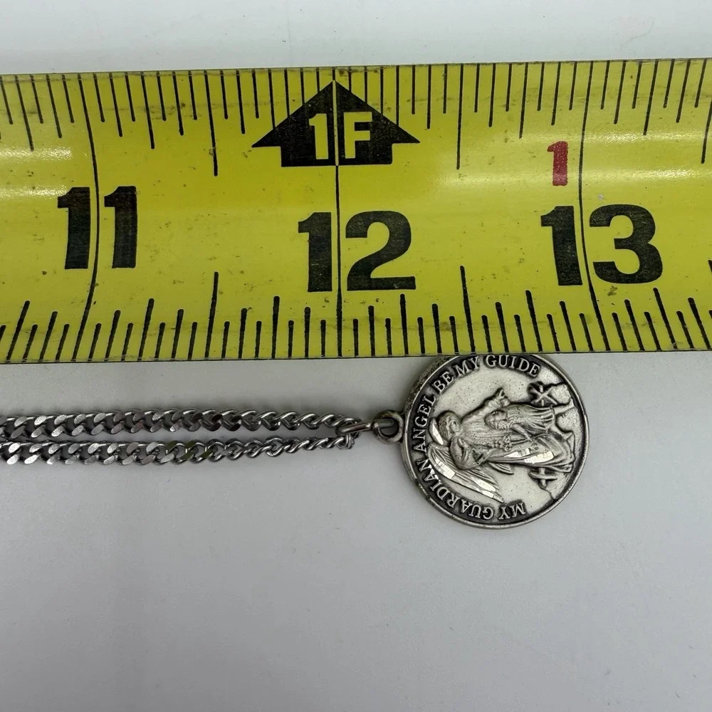 Vintage Creed Sterling Silver Medal Pendant Necklace Guardian Angel Be My Guide